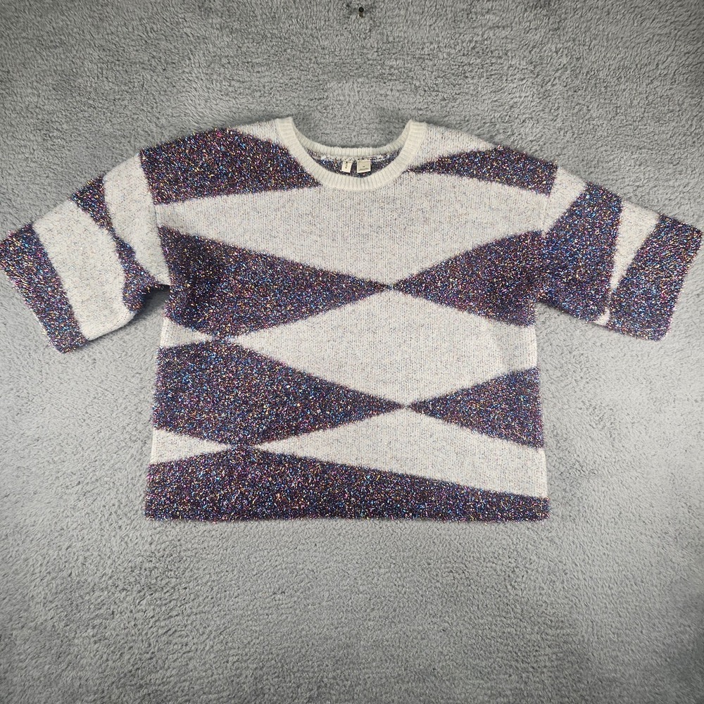 Anthropologie Moth Sweater‎ Womens XS Sparkling Oversized Boxy Tensil Rainbow